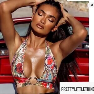 PrettyLittleThing Women's Multi Tattoo Print Bralette Multicolour